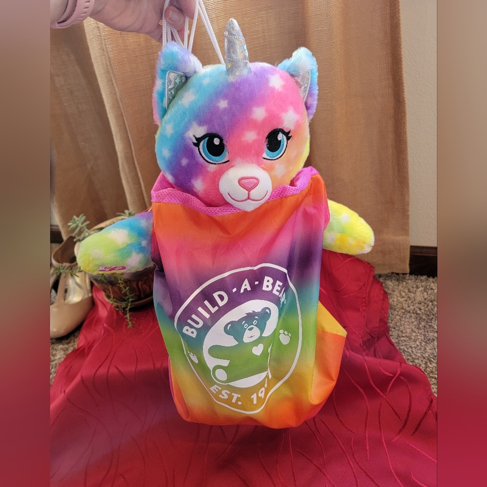 Build-a-bear rainbow drawstring bag backpack